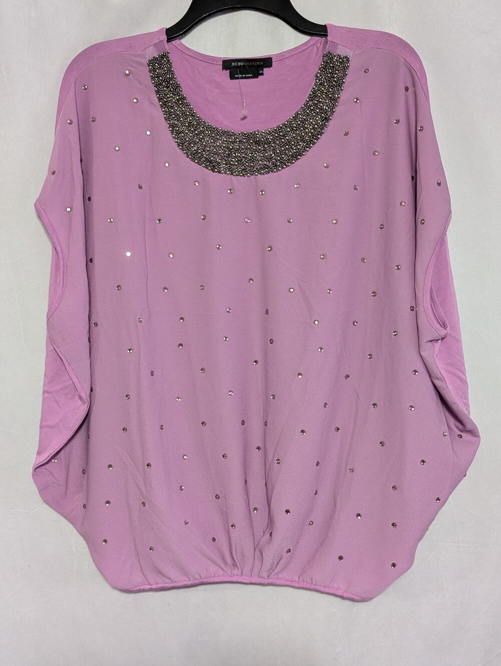 BCBGMAXAZRIA Fuchsia Lilac Studded Scoop-Neck Women's Tunic Top XS